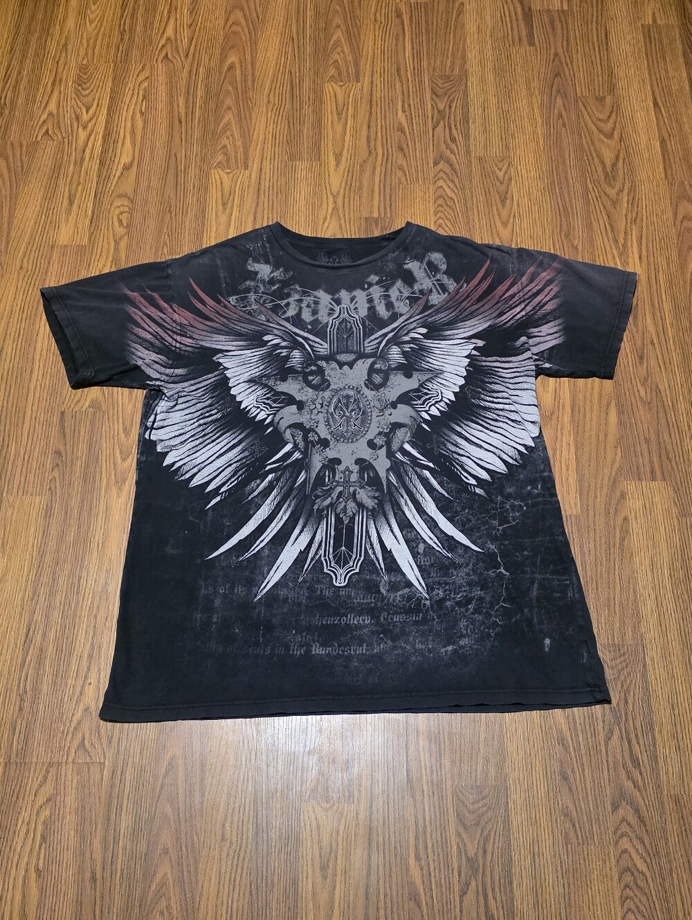 XZAVIER Mens XXL Black Winged Cross Graphic T Shirt Y2K Biker Tattoo Streetwear